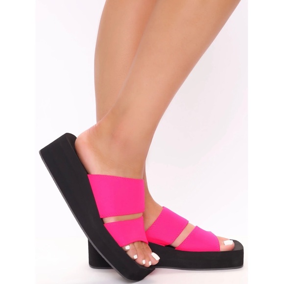 Hot Pink Dual Strap Platform Slip On Sandal - Picture 5 of 8